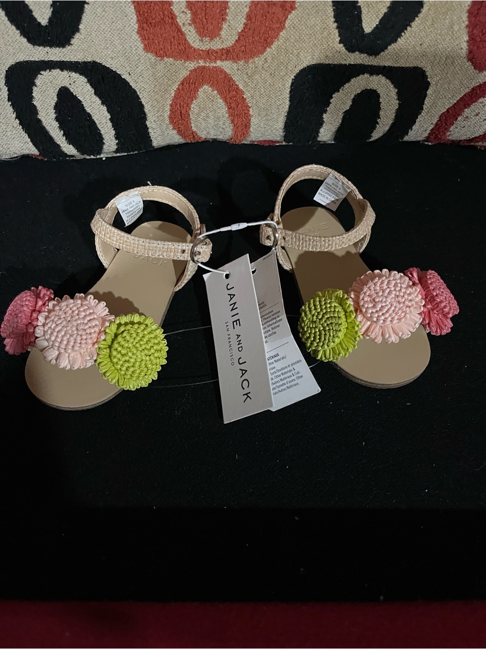 Janie and Jack Pink and Lime Pom Flower Sandals